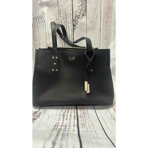 GUESS Black Studded Pebbled Faux Leather Tote‎ Handbag Gold Accents